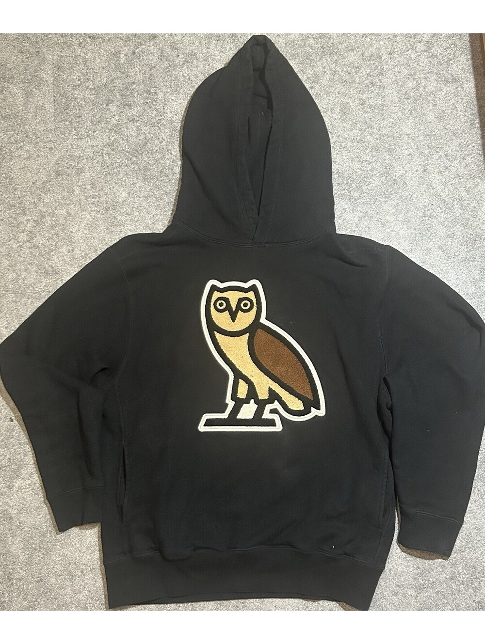 OVO Octobers Very Own Chenille Bubble Owl Black Hoodie Sz S